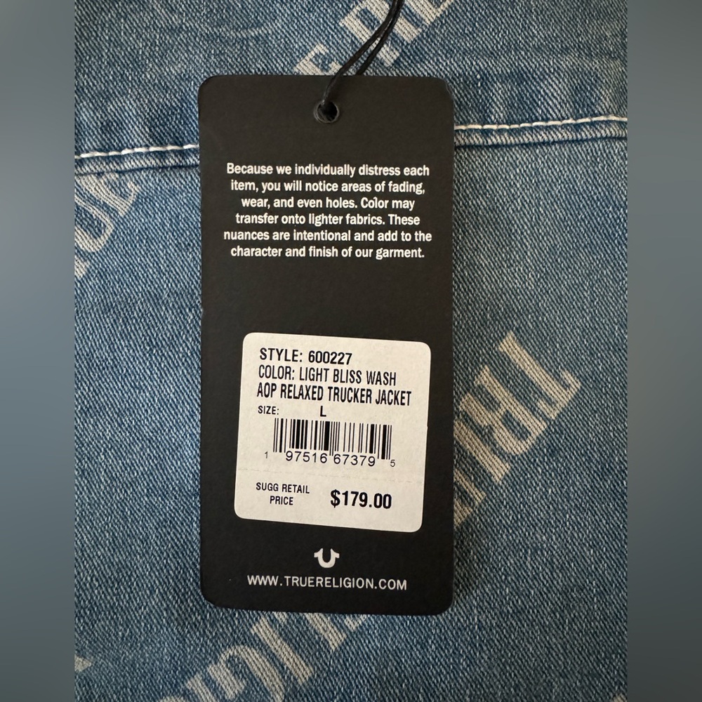 NWT True Religion Allover Logo Relaxed Trucker Jacket - Picture 16 of 16